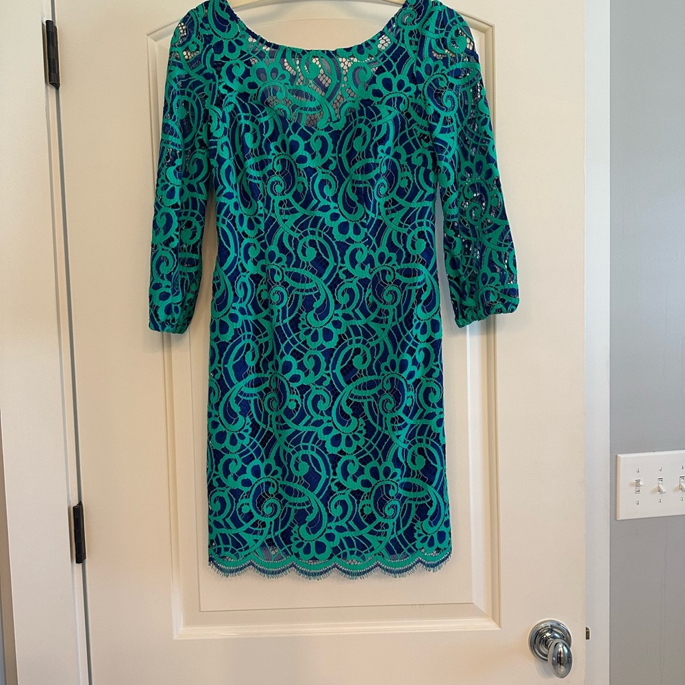 Lilly Pulitzer blue/green 3/4 sleeve dress 0